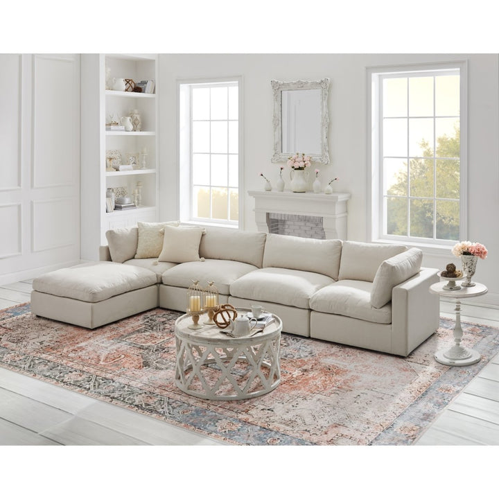 Yasmin Linen Sofa Chaise Upholstered 4 Seat and Ottoman Image 2