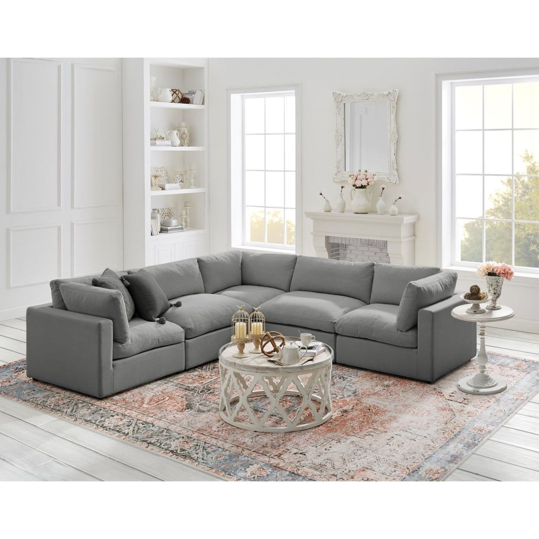 Yasmin Modular L-Sectional Upholstered Corner Sofa Linen Fabric Comfort Design Image 3