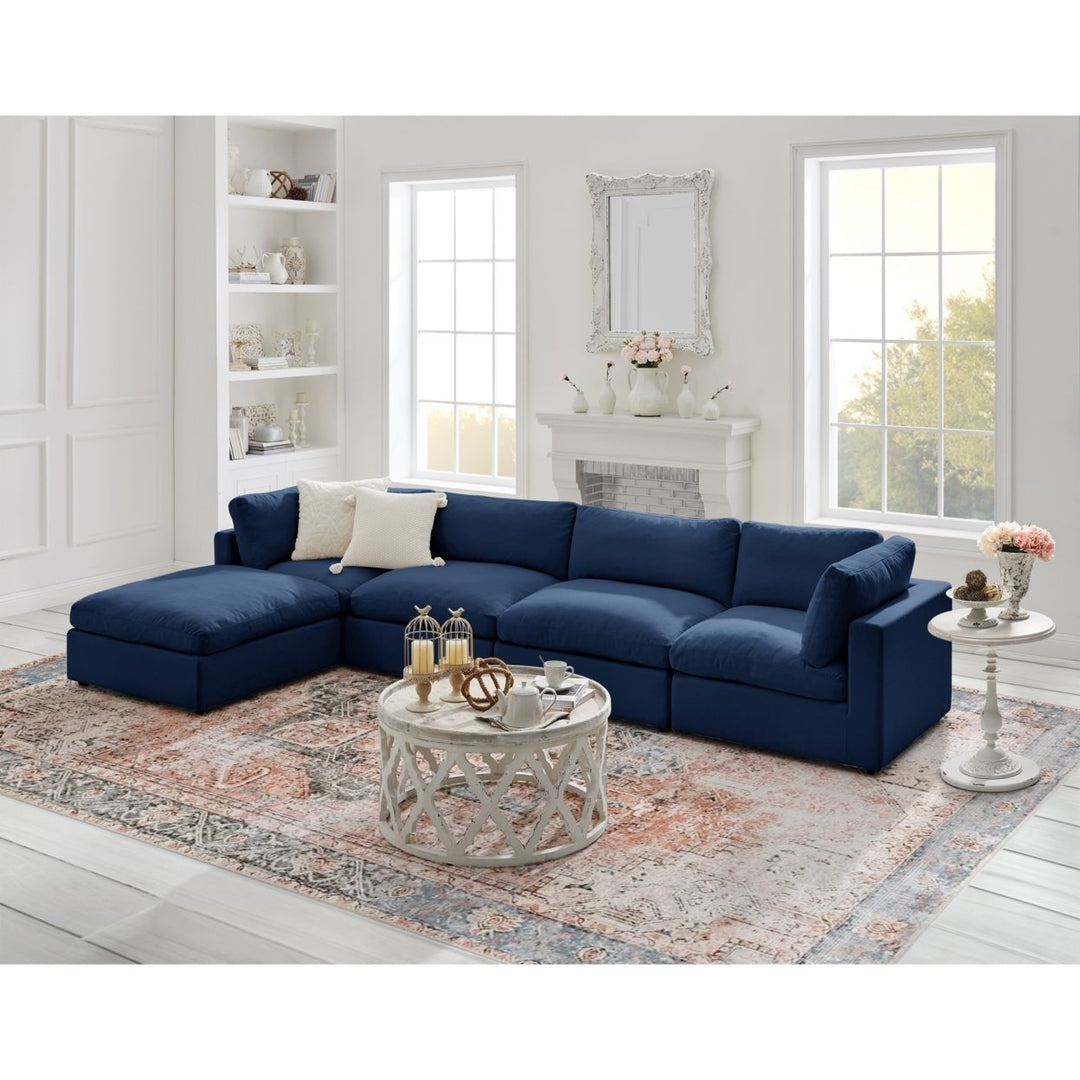 Yasmin Linen Sofa Chaise 4 Seat Cocktail Ottoman Velvet Button Tufted Caster Image 4