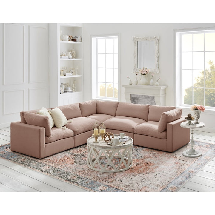 Yasmin Modular L-Sectional Upholstered Corner Sofa Linen Fabric Comfort Design Image 5