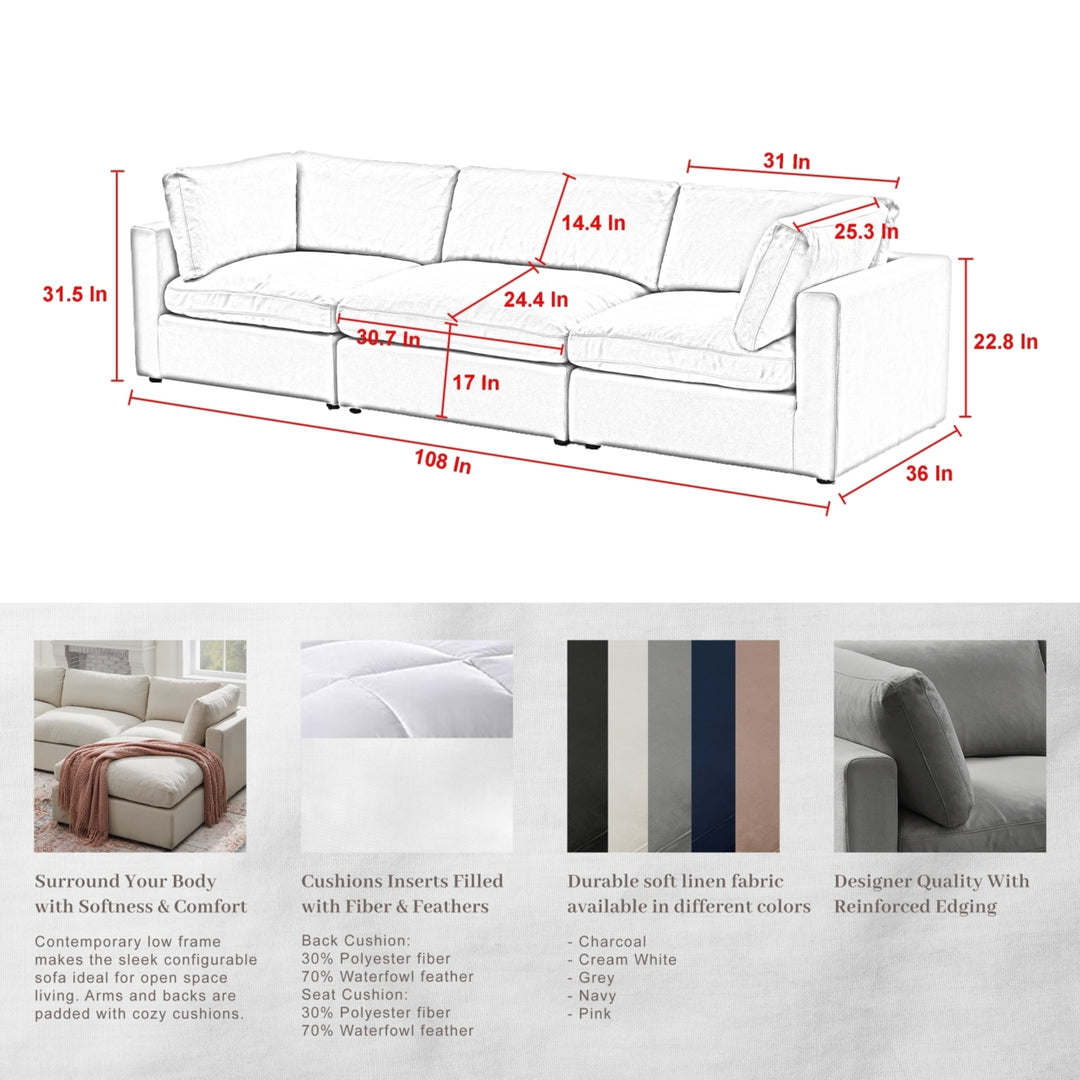 Yasmin Upholstered 3 Seat Linen Sofa Image 10