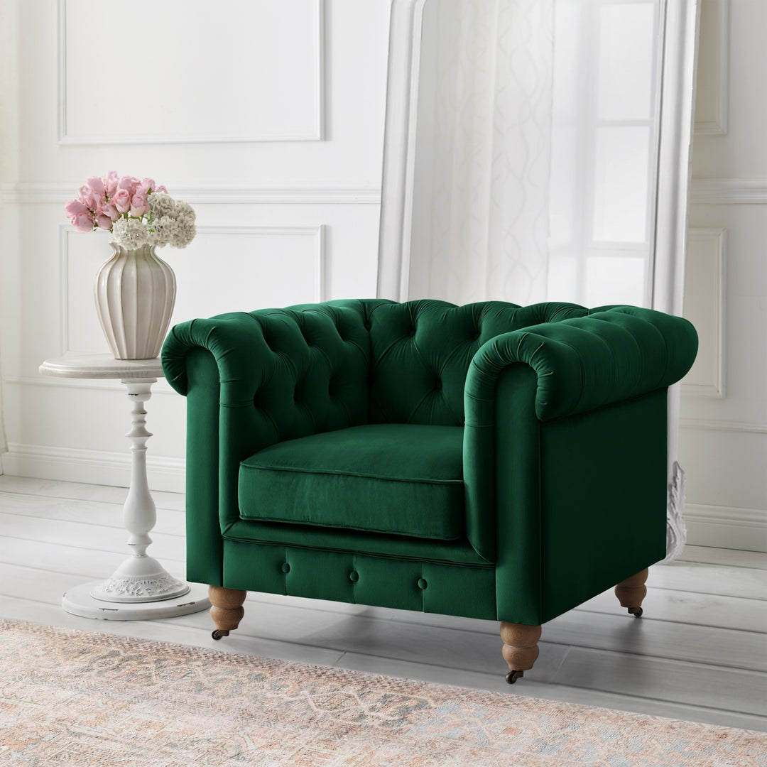 Kaleigh Club Chair-Button Tufted-Rolled Arm, Sinuous Springs Image 1