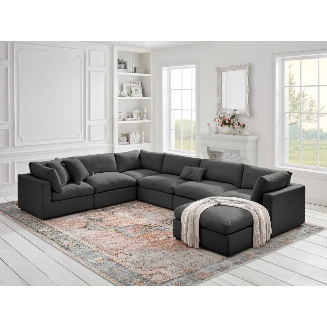 Yasmin Modular U-Sofa Chaise Sectional Linen Sofa and Ottoman Living Room Furniture Image 1