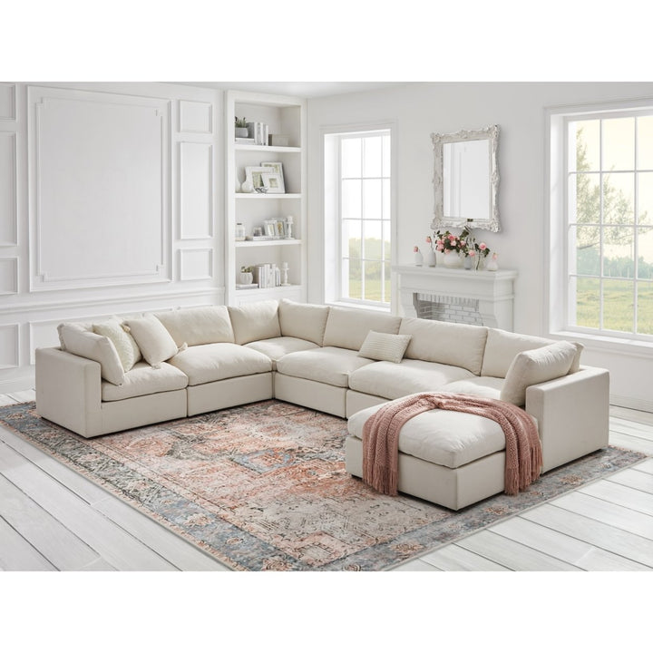 Yasmin Modular U-Sofa Chaise Sectional Linen Sofa and Ottoman Living Room Furniture Image 2