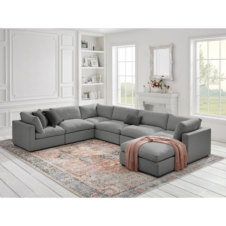 Yasmin Modular U-Sofa Chaise Sectional Linen Sofa and Ottoman Living Room Furniture Image 3