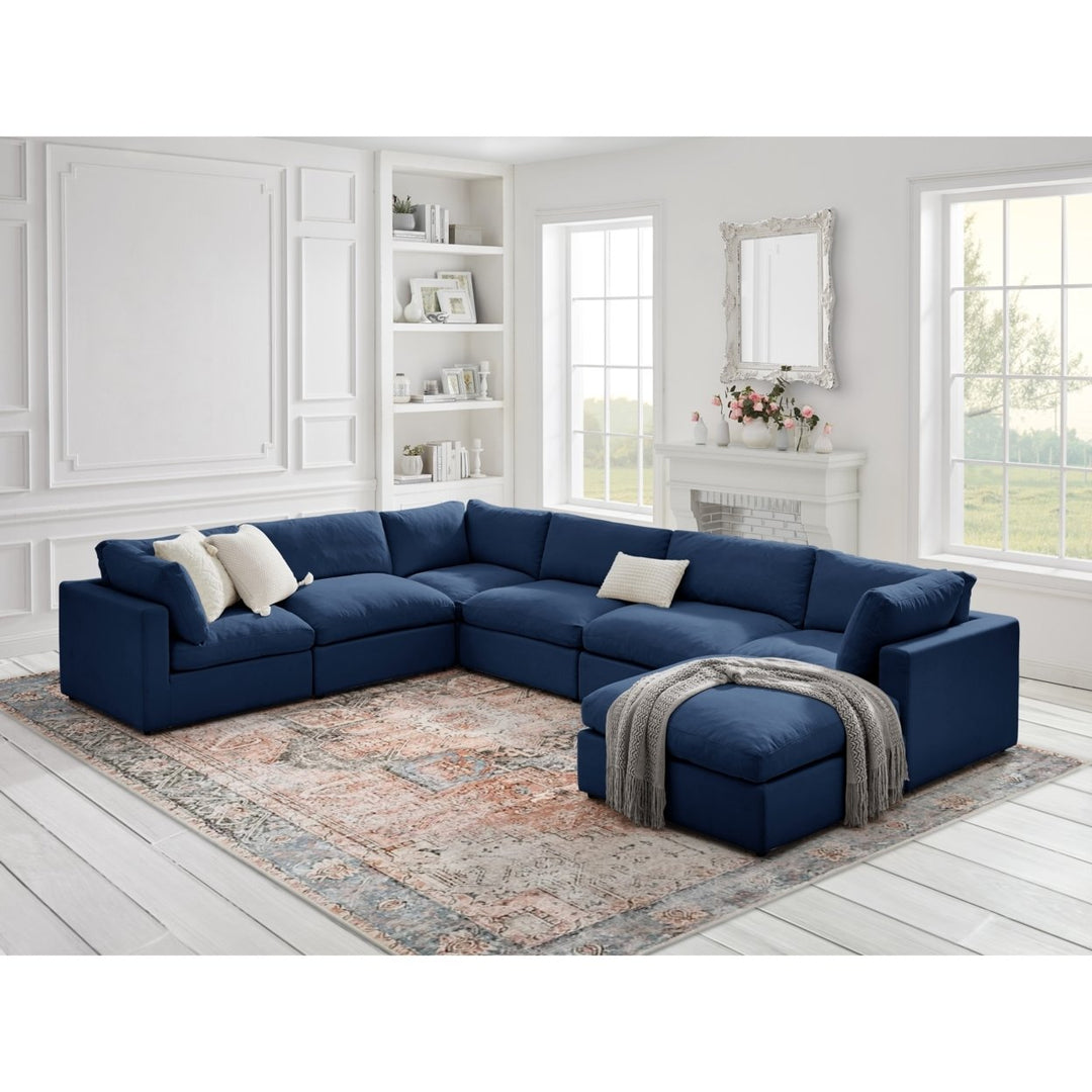 Yasmin Modular U-Sofa Chaise Sectional Linen Sofa and Ottoman Living Room Furniture Image 4