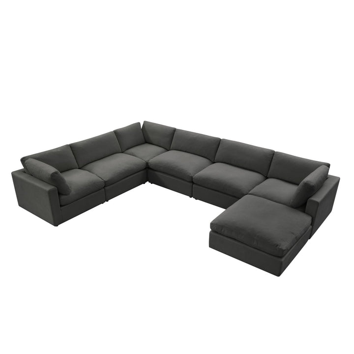 Yasmin Modular U-Sofa Chaise Sectional Linen Sofa and Ottoman Living Room Furniture Image 7