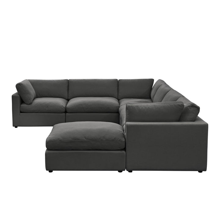 Yasmin Modular U-Sofa Chaise Sectional Linen Sofa and Ottoman Living Room Furniture Image 9