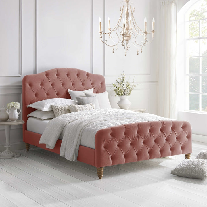 Adilene Bed-Diamond Tufted Headboard and Footboard-Upholstered-Slats Included Image 2