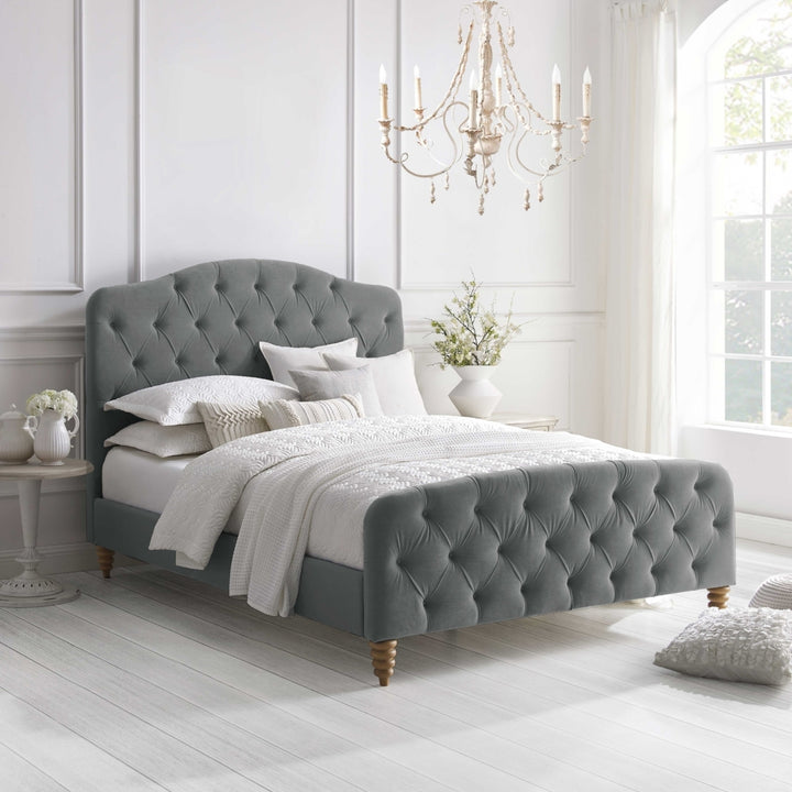 Adilene Velvet Bed Diamond Tufted Headboard Footboard King Queen Twin Sizes Image 3