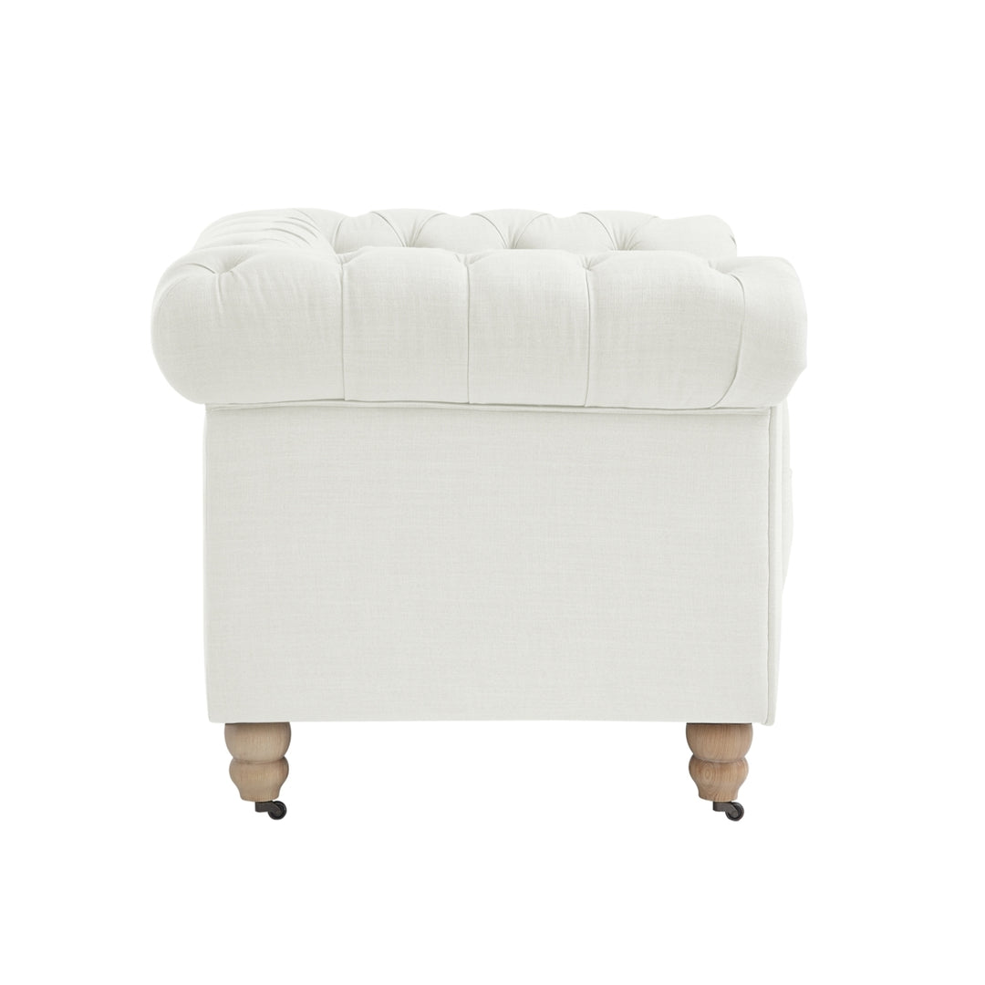 Kaleigh Club Chair Button Tufted Linen Rolled Arms 42in Sinuous Springs Caster Image 7