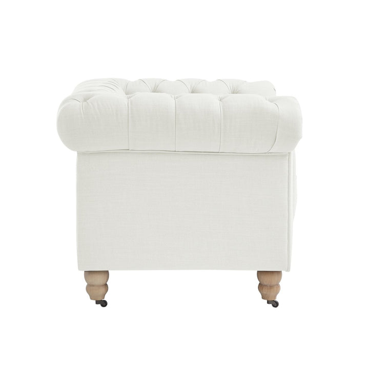 Kaleigh Club Chair-Button Tufted-Rolled Arm, Sinuous Springs-Round Bun Leg with Caster, Removable Seat Cushion Cover Image 7