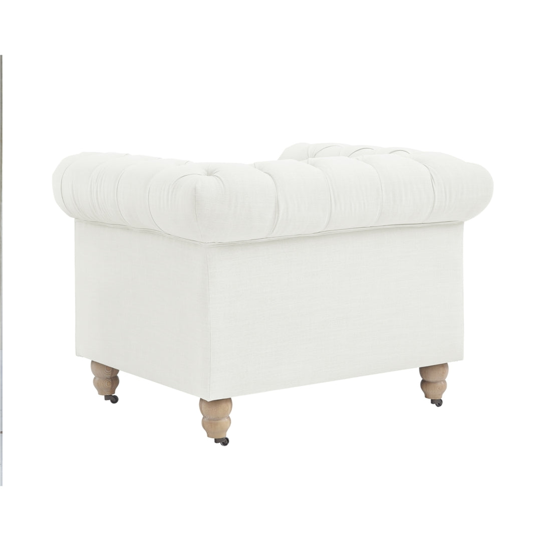 Kaleigh Club Chair-Button Tufted-Rolled Arm, Sinuous Springs-Round Bun Leg with Caster, Removable Seat Cushion Cover Image 8