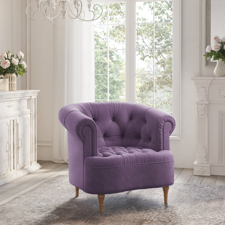 Hailie Accent Chair-Upholstered Button Tufted-Rolled Arms-Web Suspension Image 3