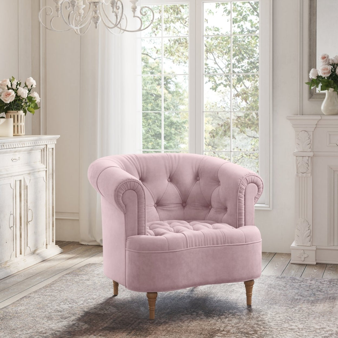 Hailie Accent Chair-Upholstered Button Tufted-Rolled Arms-Web Suspension Image 4