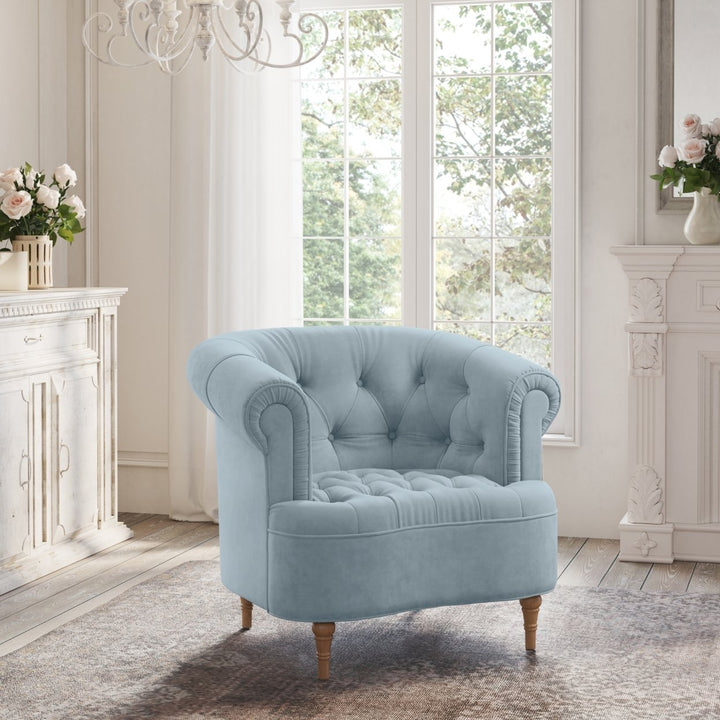Hailie Accent Chair-Upholstered Button Tufted-Rolled Arms-Web Suspension Image 5