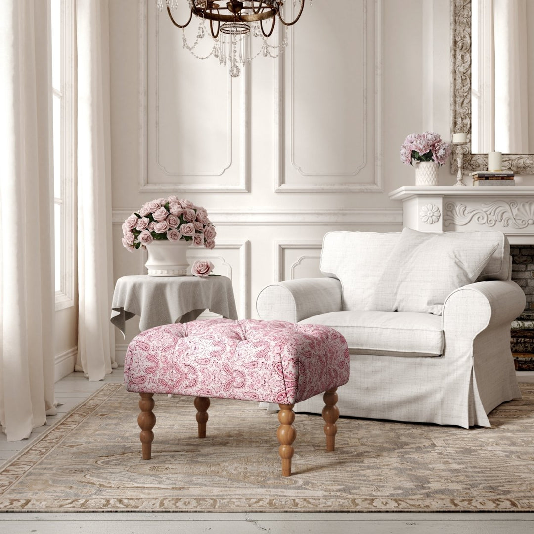 Nailah Ottoman-Upholstered-Tufted-Bun Shaped Legs Image 3