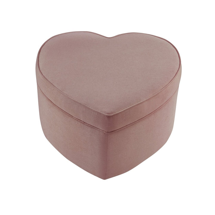 Ramses Heart Shaped Ottoman Velvet Storage Upholstered Decorative Piping 33"x32" Image 6