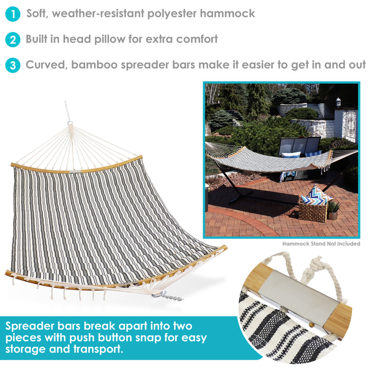 Sunnydaze 2-Person Polycotton Hammock with Foldable Spreader Bar - Striped Image 2