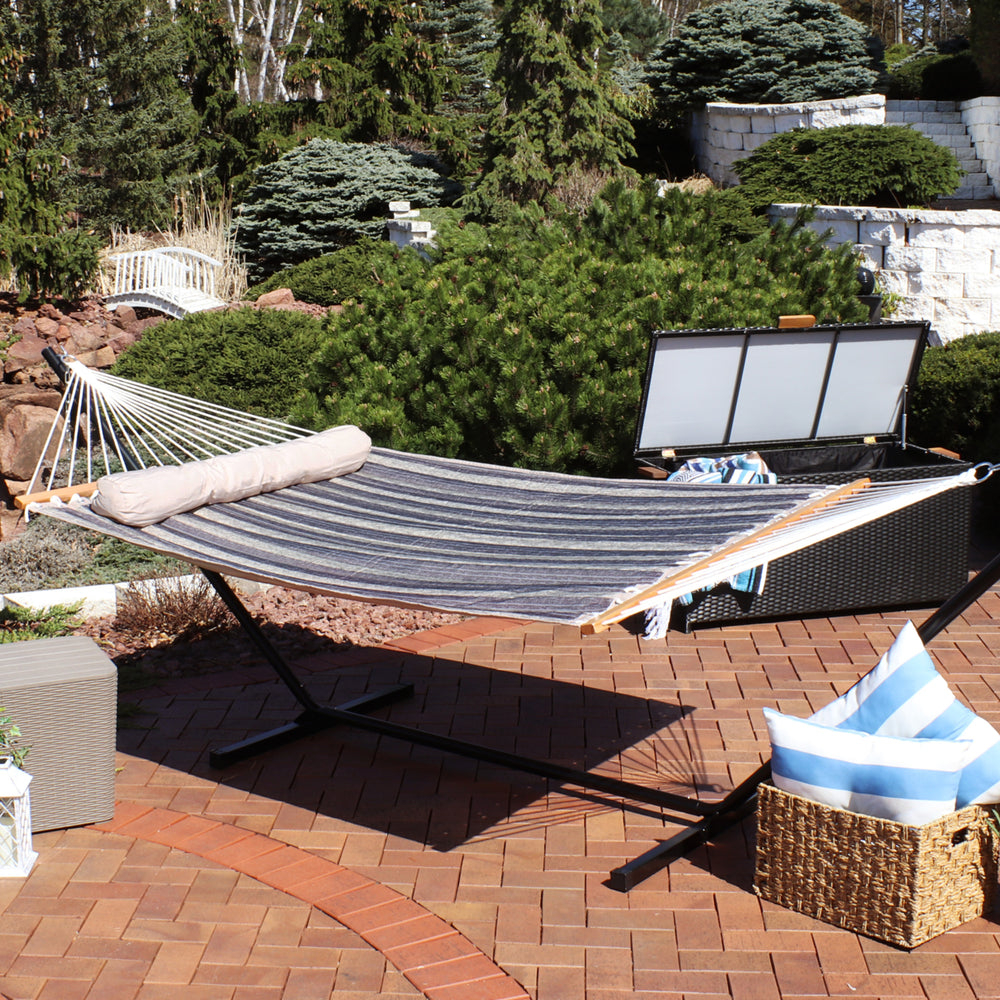 Sunnydaze Large Quilted Hammock with Spreader Bar and Pillow - Mountainside Image 2