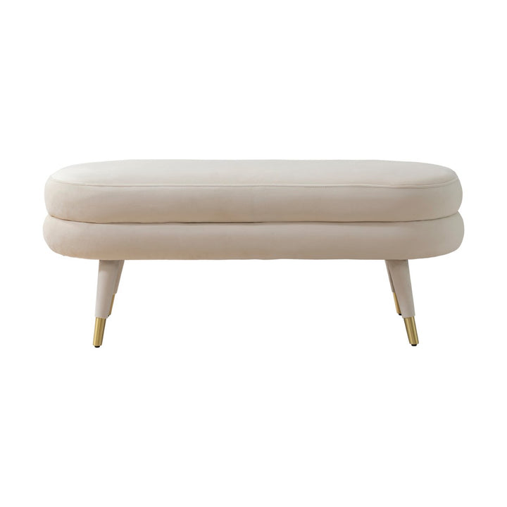 Iconic  Home Lawson Bench Plush Velvet Upholstery Tapered Gold Tip Metal Legs Image 7