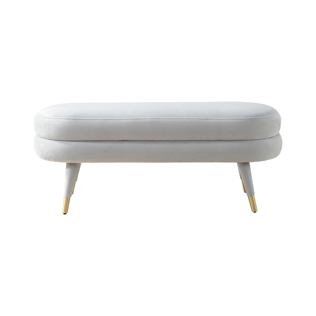 Iconic  Home Lawson Bench Plush Velvet Upholstery Tapered Gold Tip Metal Legs Image 8