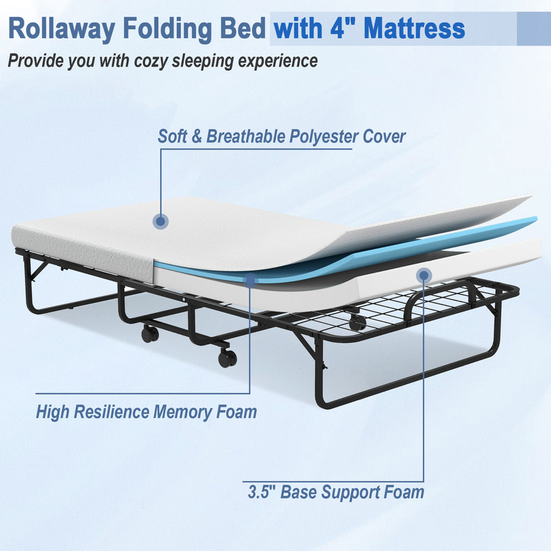 Heavy Duty Foldable Bed Metal Guest Bed Daybed W/ 4 inch Mattress Memory Foam Image 9