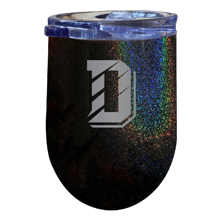 Davidson College NCAA Laser-Etched Wine Tumbler - 12oz Rainbow Glitter Black Stainless Steel Insulated Cup Image 1