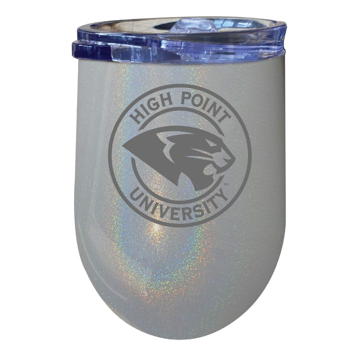 High Point University NCAA Laser-Etched Wine Tumbler - 12oz Rainbow Glitter Black Stainless Steel Insulated Cup Image 2