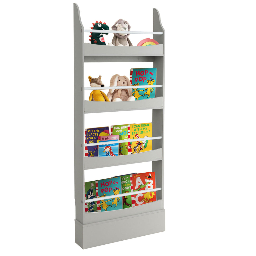 4-Tier Kids Bookshelf Toy Storage Bookcase Rack Wall w/ Anti-toppling Kits Image 4