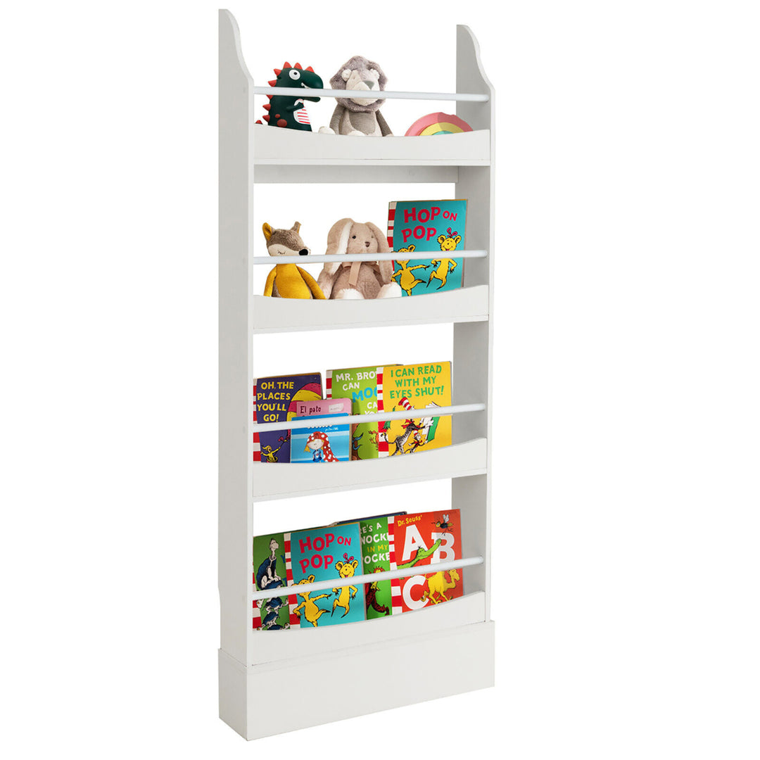 4-Tier Kids Bookshelf Toy Storage Bookcase Rack Wall w/ Anti-toppling Kits Image 5