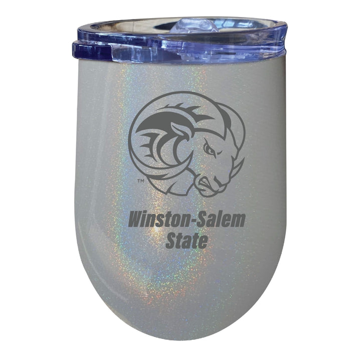 Winston-Salem State NCAA Laser-Etched Wine Tumbler - 12oz Rainbow Glitter Black Stainless Steel Insulated Cup Image 2