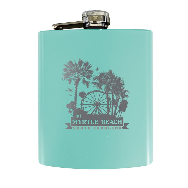 Myrtle Beach South Carolina Laser Etched Souvenir 7 oz Leather Steel Flask Image 4