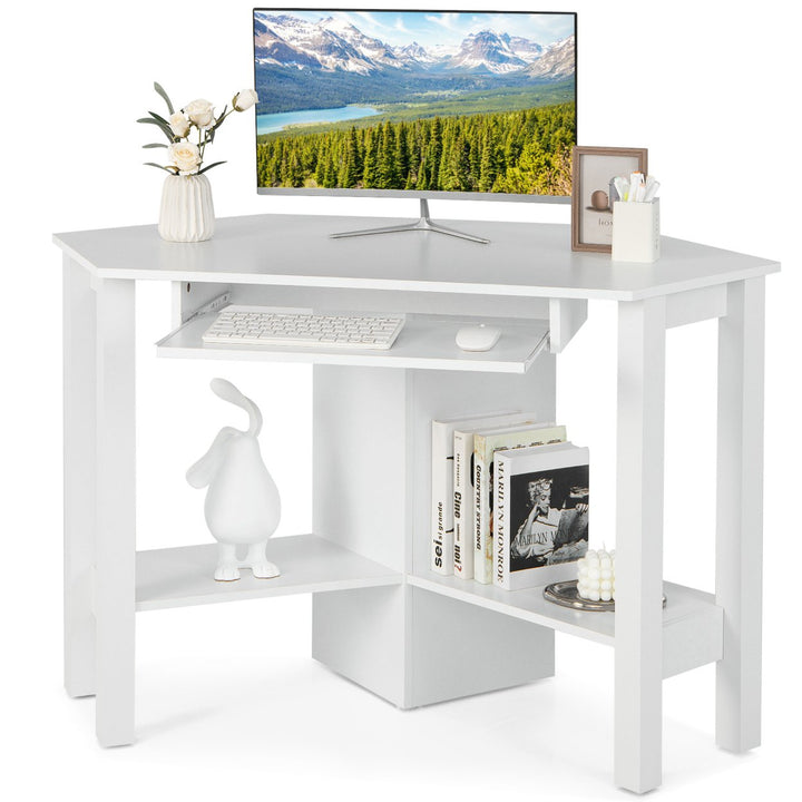 Wooden Corner Desk With Drawer Computer PC Table Study Office Room White Image 1