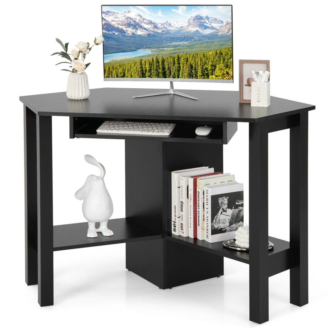 Wooden Corner Desk With Drawer Computer PC Table Study Office Room Black Image 1