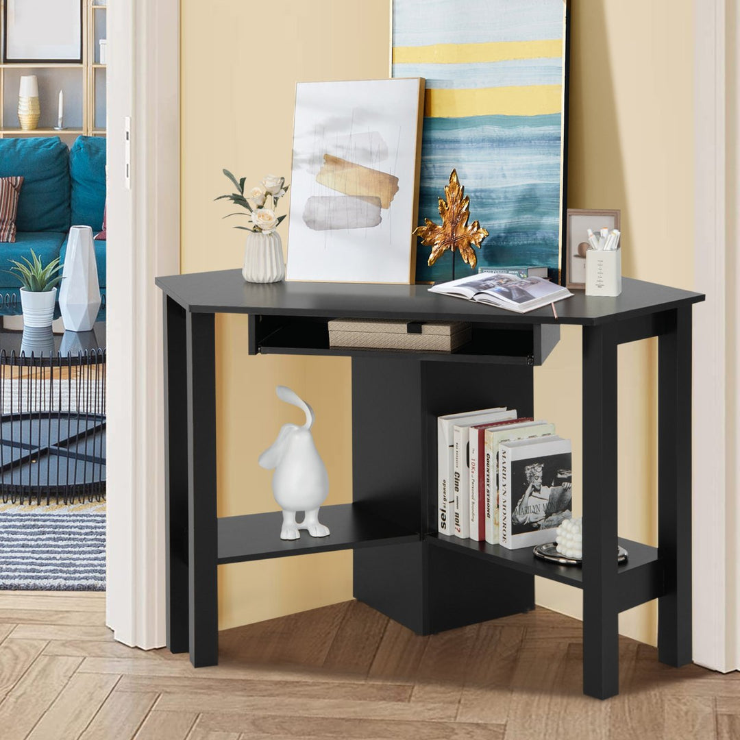 Wooden Corner Desk With Drawer Computer PC Table Study Office Room Black Image 5