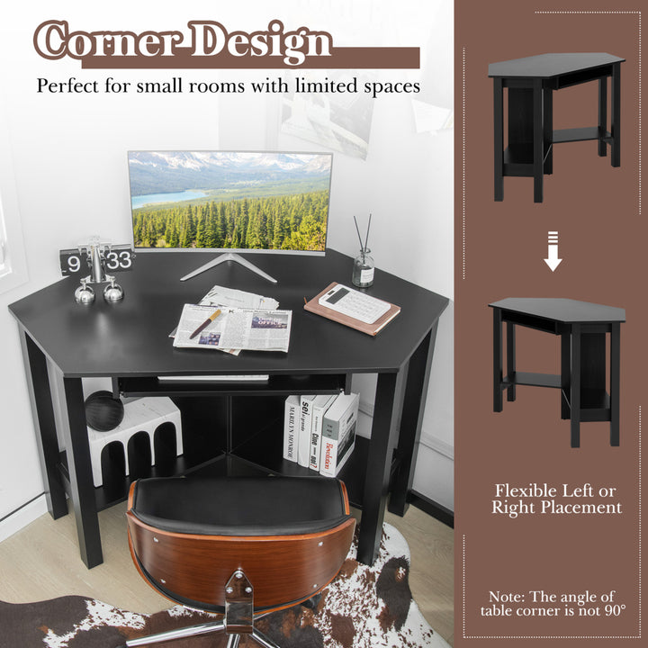 Wooden Corner Desk With Drawer Computer PC Table Study Office Room Black Image 6