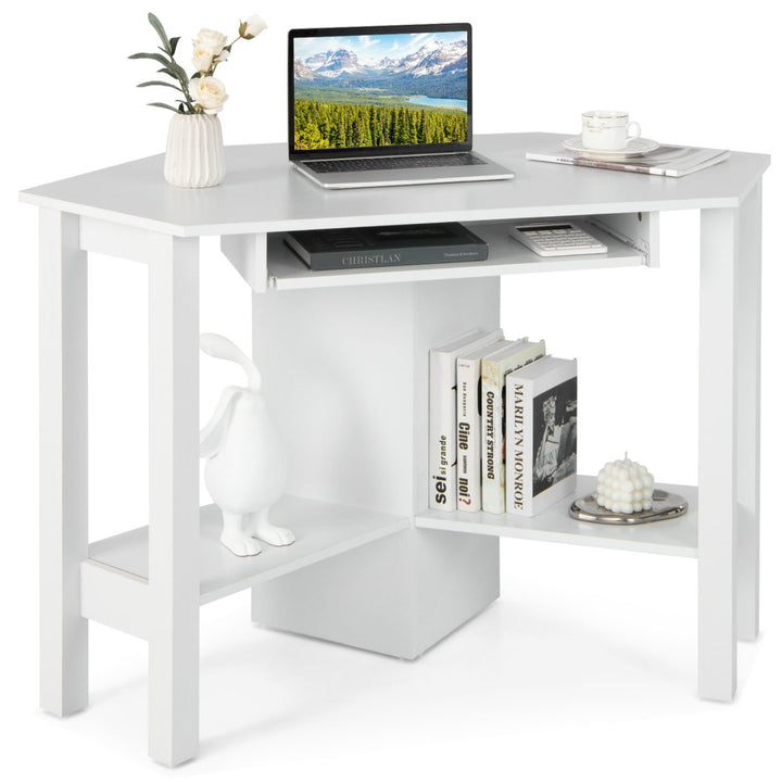 Wooden Corner Desk With Drawer Computer PC Table Study Office Room White Image 10