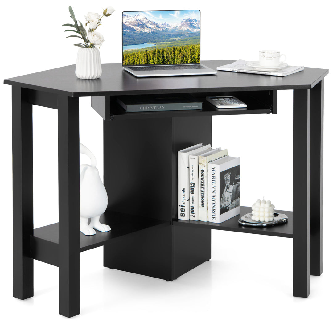 Wooden Corner Desk With Drawer Computer PC Table Study Office Room Black Image 10