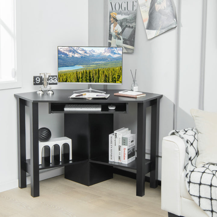 Costway Wooden Corner Desk With Drawer Computer PC Table Image 3