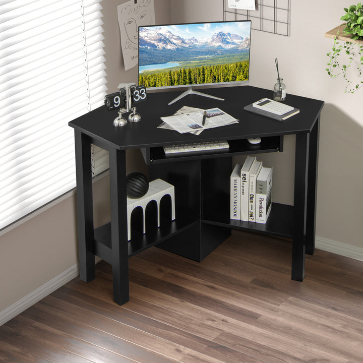 Costway Wooden Corner Desk With Drawer Computer PC Table Image 4