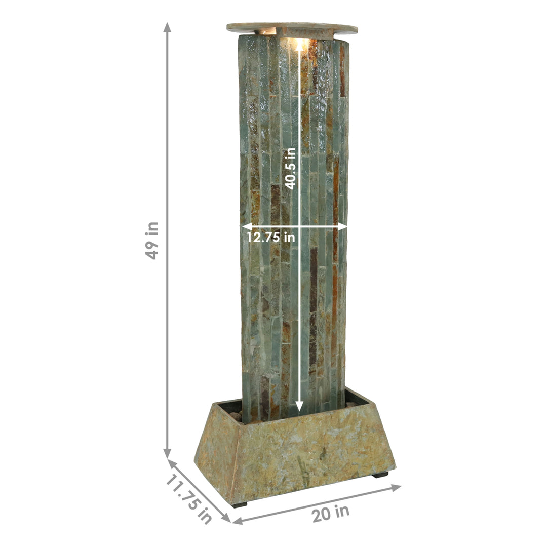 Sunnydaze Natural Slate Floor Water Fountain Tower with LED Lights - 49 in Image 3