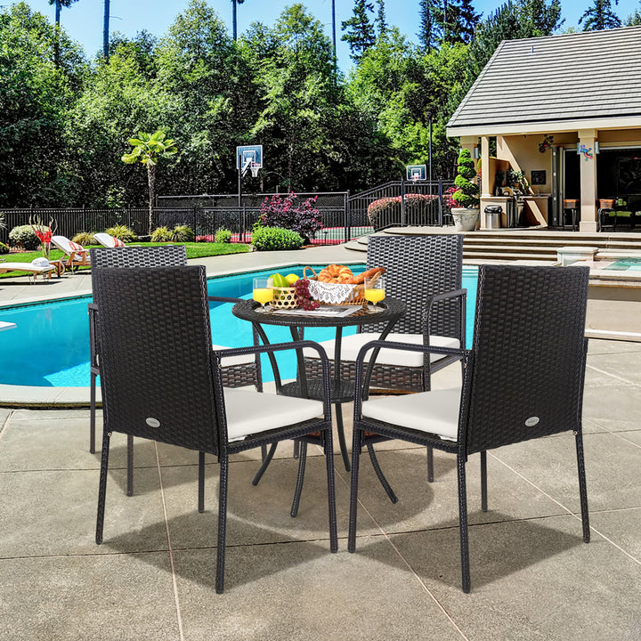 Set of 4 Rattan Wicker Dining Chairs Patio Outdoor w/ Cushion Armrest Image 1