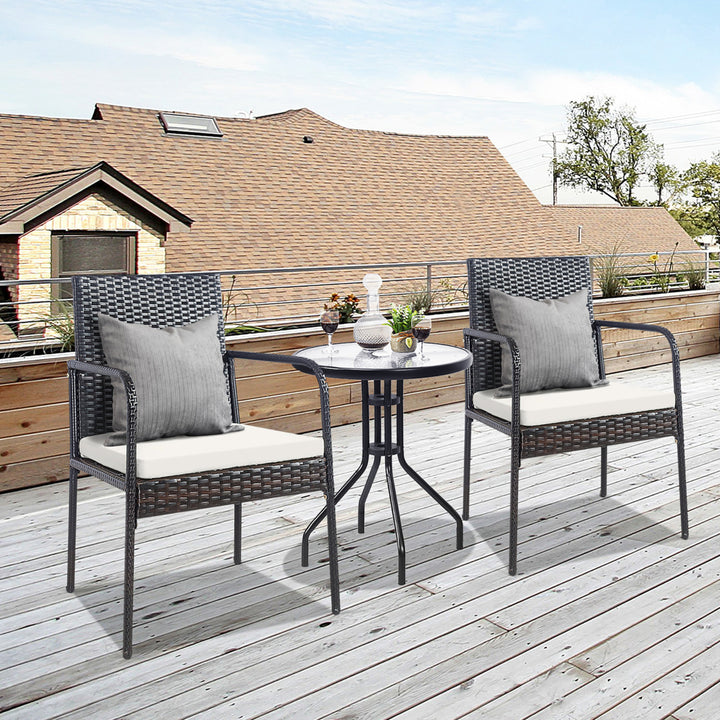 Set of 4 Rattan Wicker Dining Chairs Patio Outdoor w/ Cushion Armrest Image 4