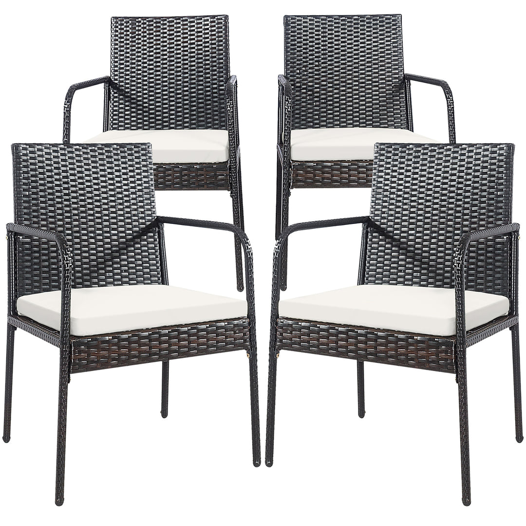 Set of 4 Rattan Wicker Dining Chairs Patio Outdoor w/ Cushion Armrest Image 9