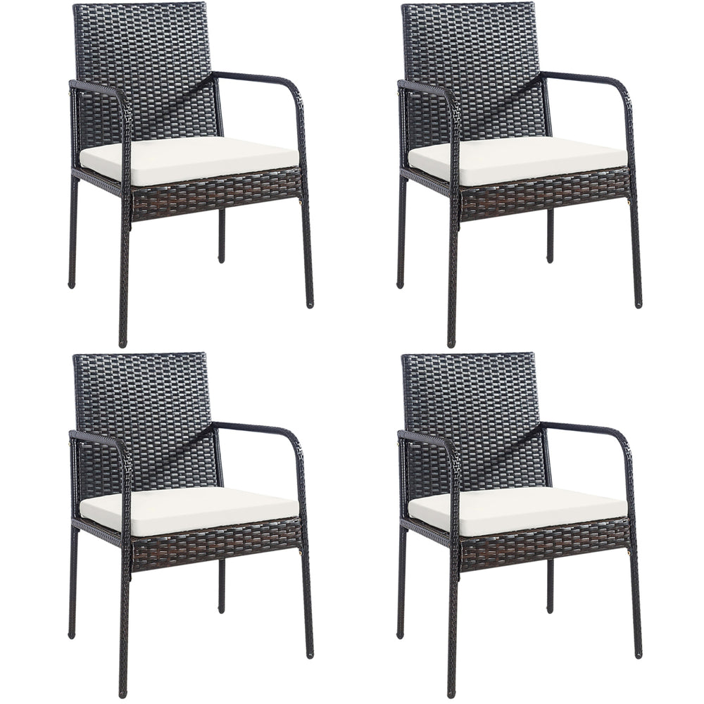 Set of 4 Rattan Wicker Dining Chairs Patio Outdoor w/ Cushion Armrest Image 2