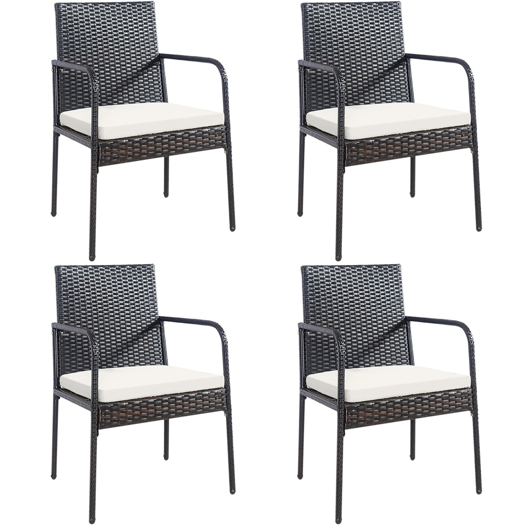 Set of 4 Rattan Wicker Dining Chairs Patio Outdoor w/ Cushion Armrest Image 2