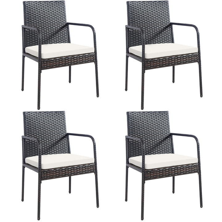 Set of 4 Rattan Wicker Dining Chairs Patio Outdoor w/ Cushion Armrest Image 2