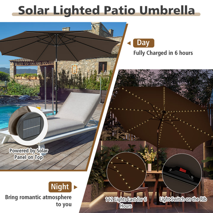 10FT Solar Patio Umbrella 112 LED Lighted Umbrella Outdoor Table Market Umbrella Image 2