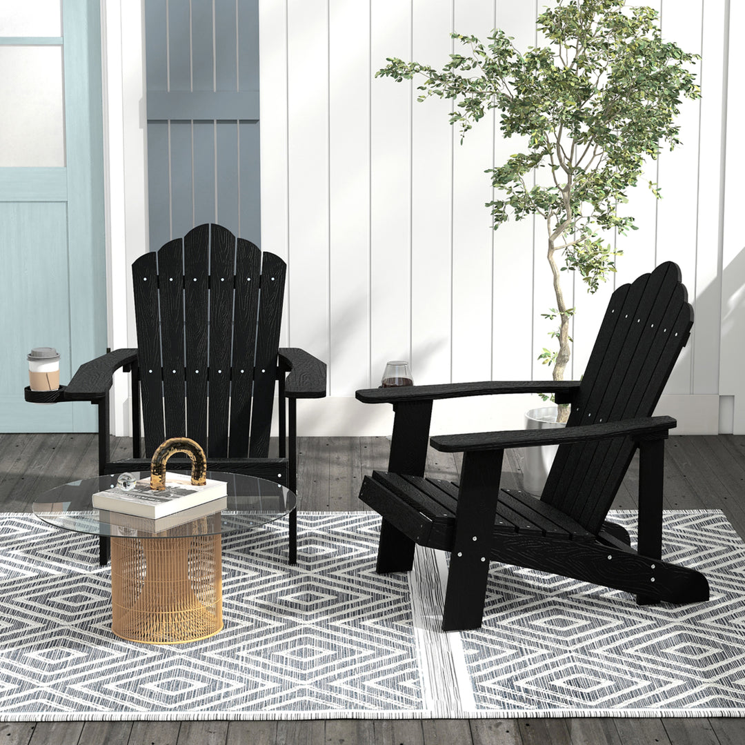 Patio HIPS Outdoor Weather Resistant Slatted Chair Adirondack Chair w/ Cup Holder Image 4